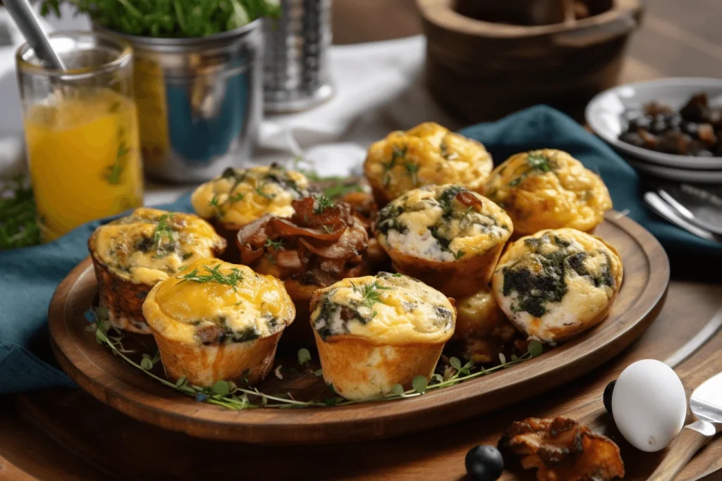 Platter with assorted egg muffin flavor variations
