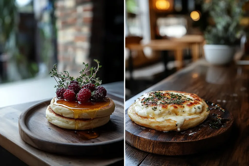 Sweet and savory crumpets with different toppings.