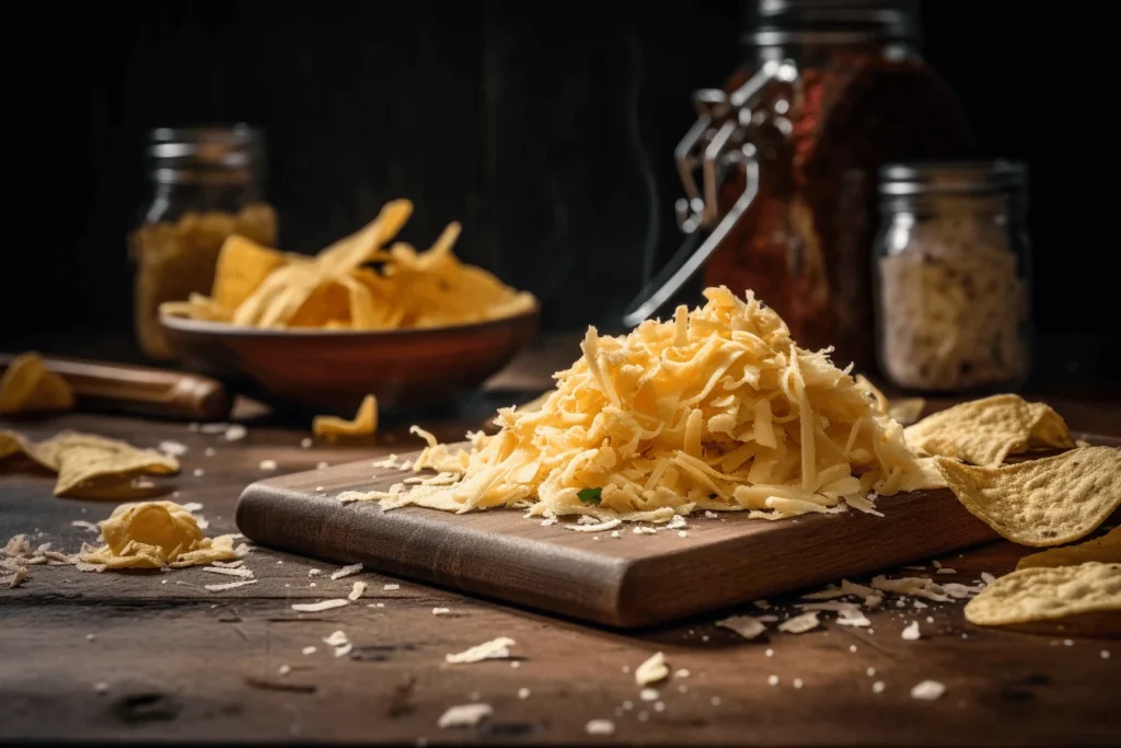 Tortilla chips and shredded cheese for nachos